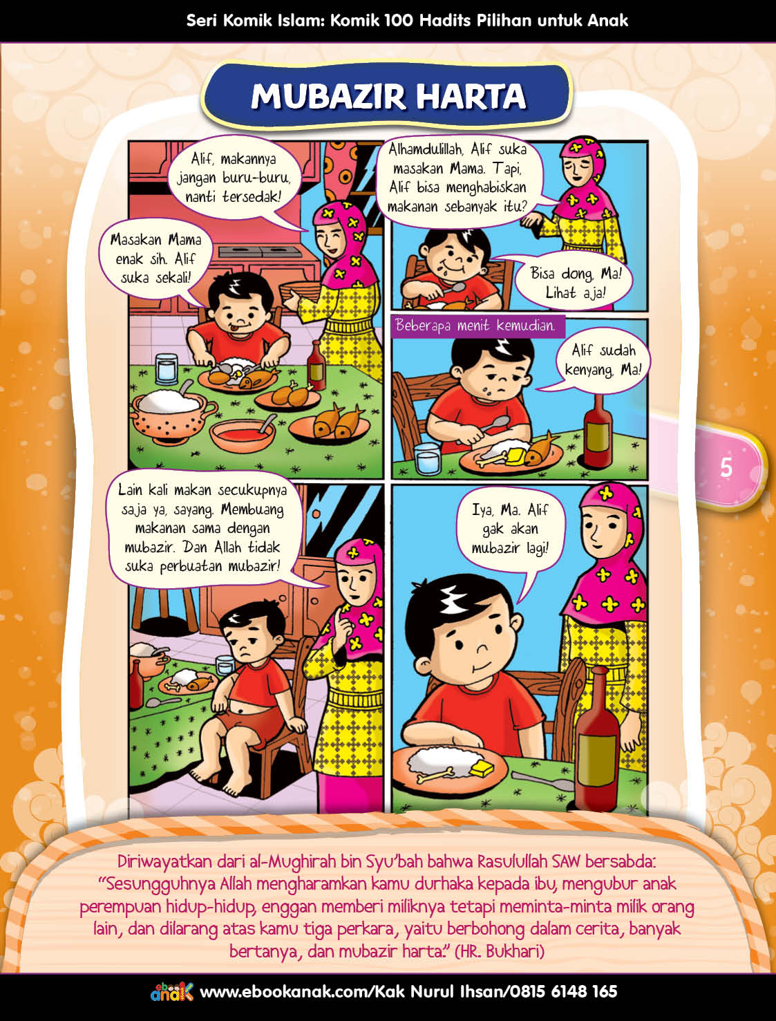 100 Komik Hadits Pilihan untuk Anak, Mubazir Harta