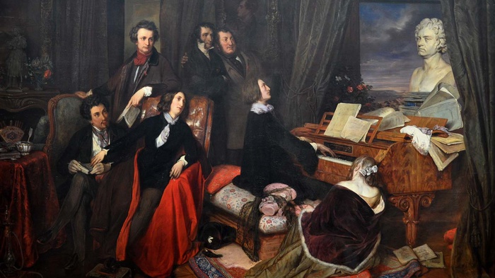 Lukisan Franz Liszt Fantasizing memainkan Piano (1840), karya Danhauser. [Gambar, wikipedia]