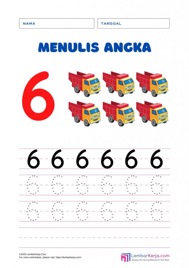 Menulis Angka 6 Seri Transportasi