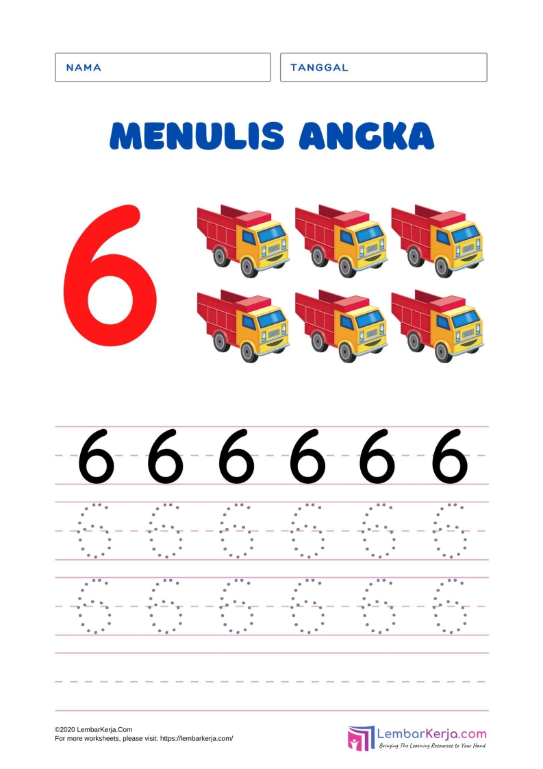 Menulis Angka 6 Seri Transportasi