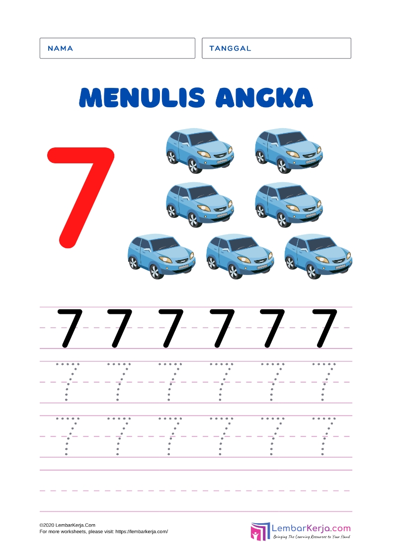 Menulis Angka 7 Seri Transportasi