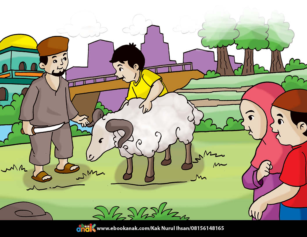 Menyembelih hewan kurban. (Gambar ebookanak.com)