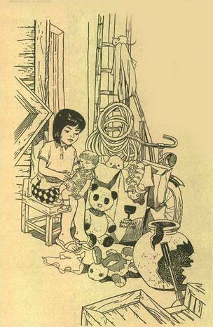 Nana menemukan boneka di gudang (Gambar Dok Majalah Bobo)