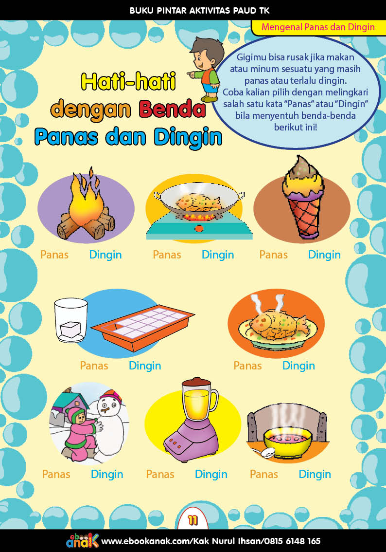 Buku Pintar Aktivitas PAUD TK Hati-Hati dengan Benda Panas dan Dingin