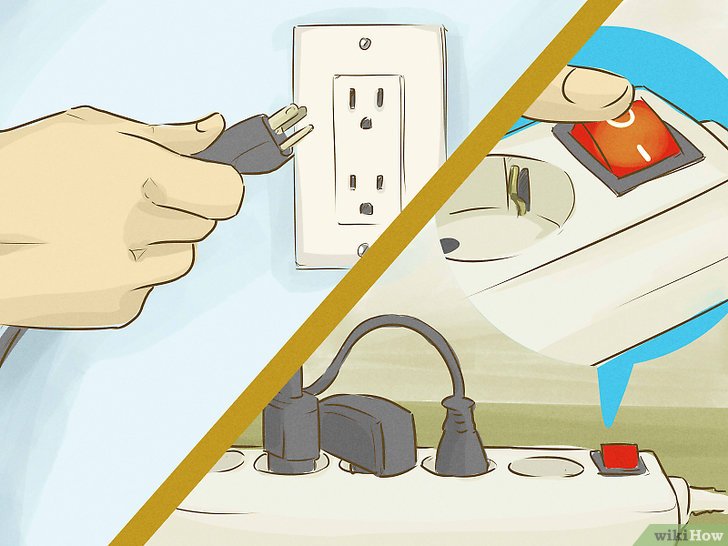 Mencabut colokan peralatan elektronik untuk membatasi aliran listrik (Gambar wikihow)