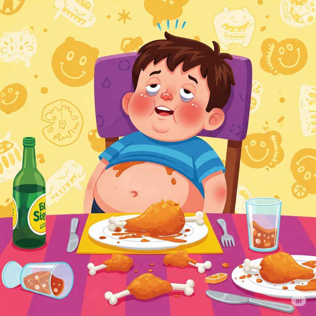 Anak kecil yang makan kekenyangan