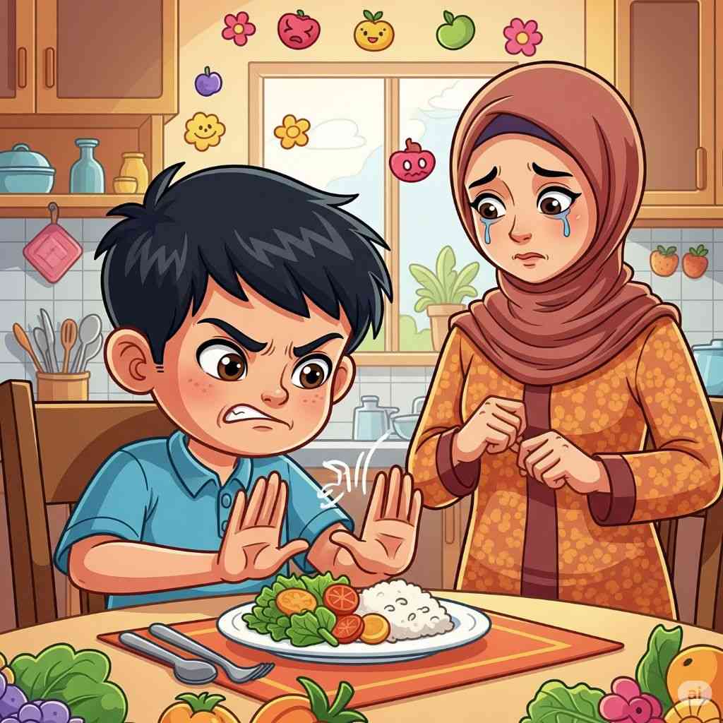 Anak yang mencela makanan karena ia tidak suka (elibrary.id)