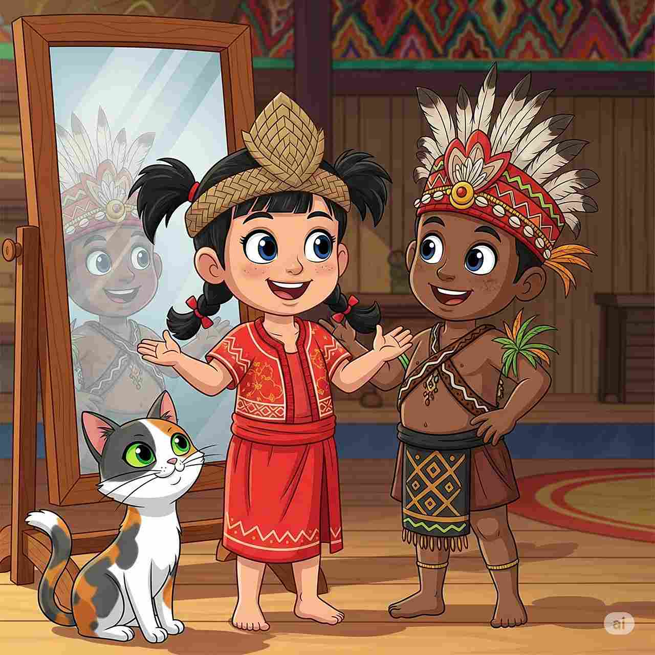 Kiki dan Koko berpakaian adat Papua (elibrary.id)