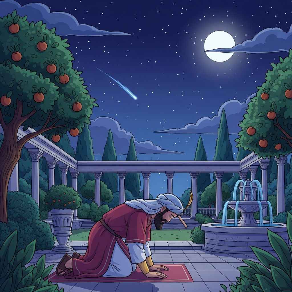 Nabi Sulaiman sedang shalat malam di taman istana (elibrary.id)