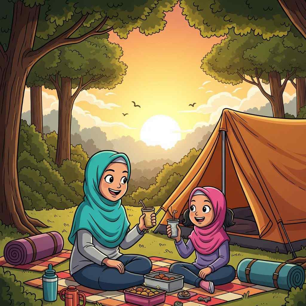 Sarapan pagi ketika kemping di hutan (elibrary.id)