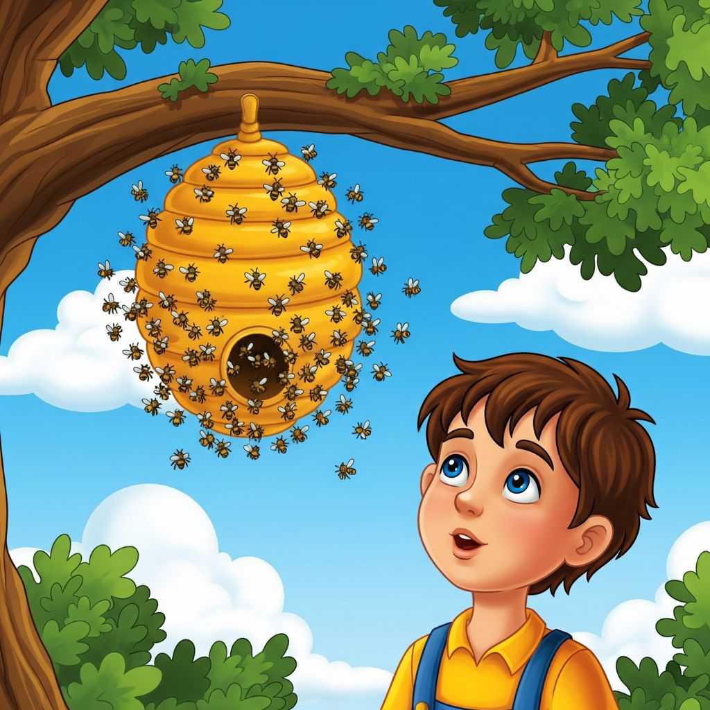 Seorang anak laki laki sedang mengamati sebuah sarang lebah madu (elibrary.id)
