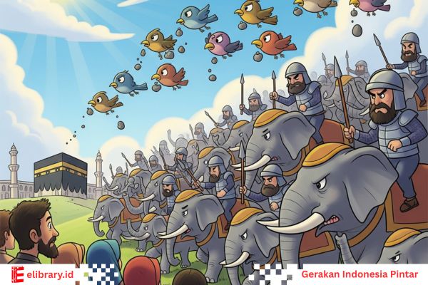 Abrahah dan pasukan bergajah hendak menyerang Kabah di kota Mekah.