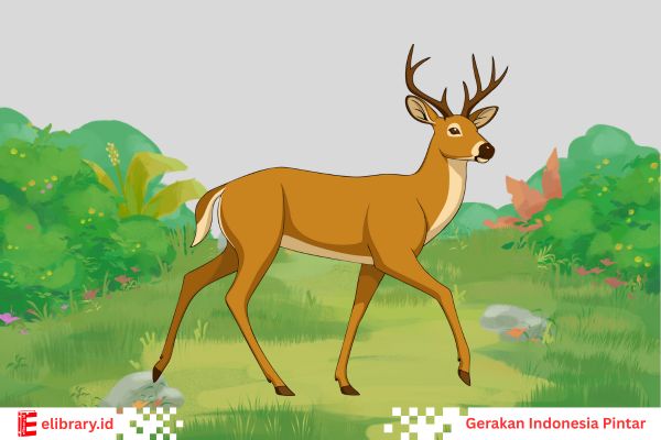 Gambar seekor rusa yang bertanduk indah sedang berjalan di hutan