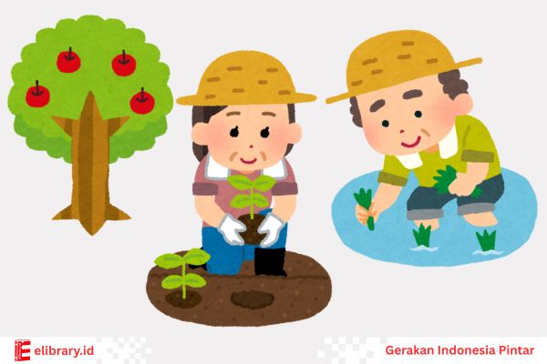 Petani sedang menanam padi dan sayuran di ladang