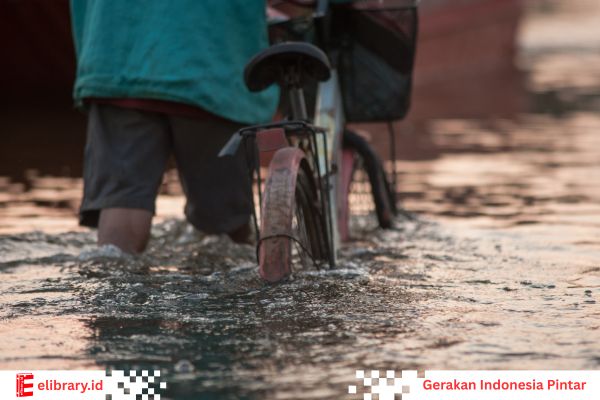 Sepeda terendam banjir di jalan