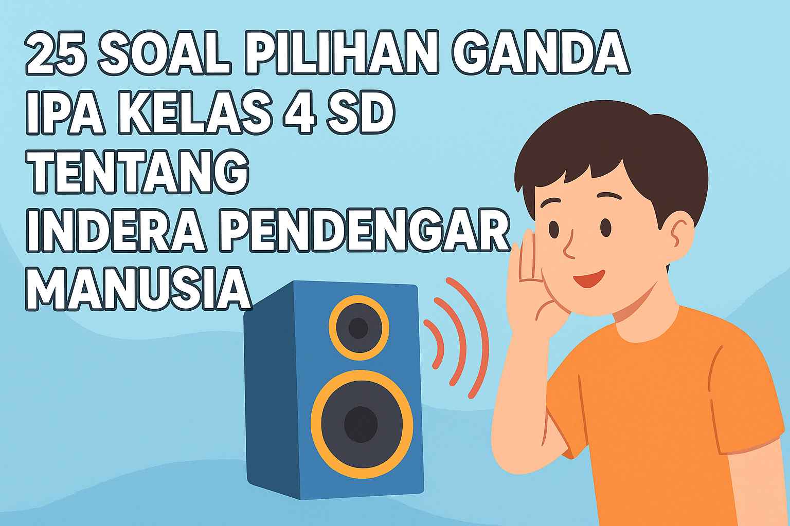 Ilustrasi edukatif anak SD tentang indera pendengaran manusia dalam pelajaran IPA kelas 4