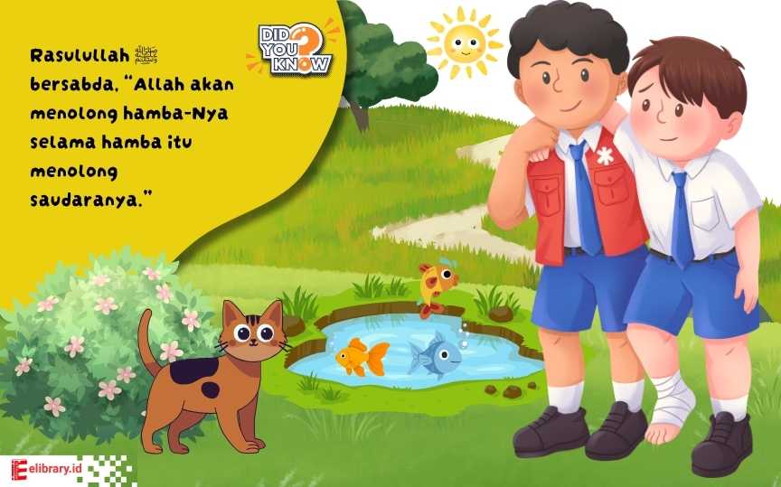 Anak menolong temannya yang jatuh.