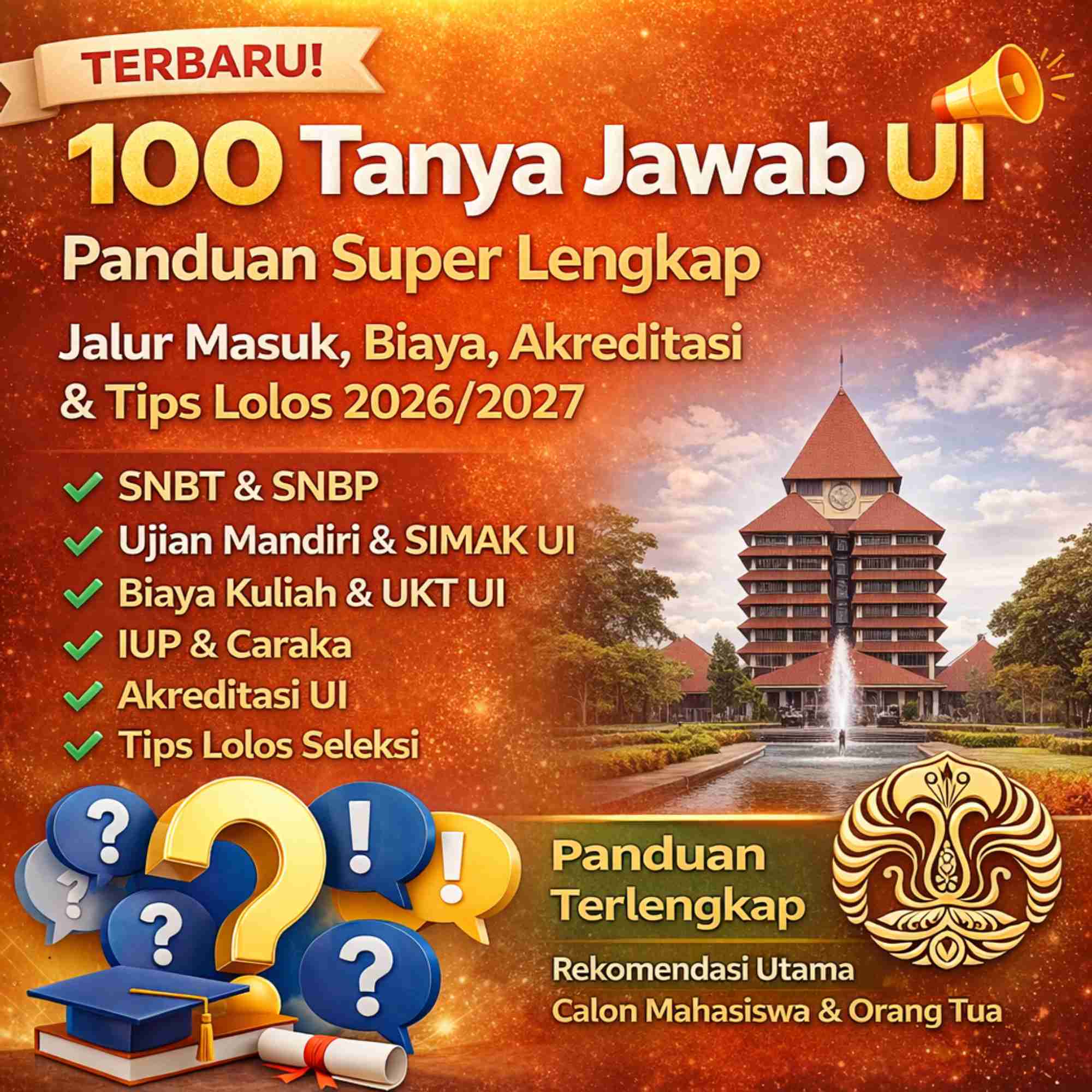 100 Tanya Jawab UI 20262027 Panduan Super Lengkap Jalur Masuk SNBP, SNBT, SIMAK UI, Biaya UKT Rp500 Ribu–Rp20 Juta, Program Internasional, Akreditasi, dan Tips Lolos untuk Calon Mahasiswa & Oran