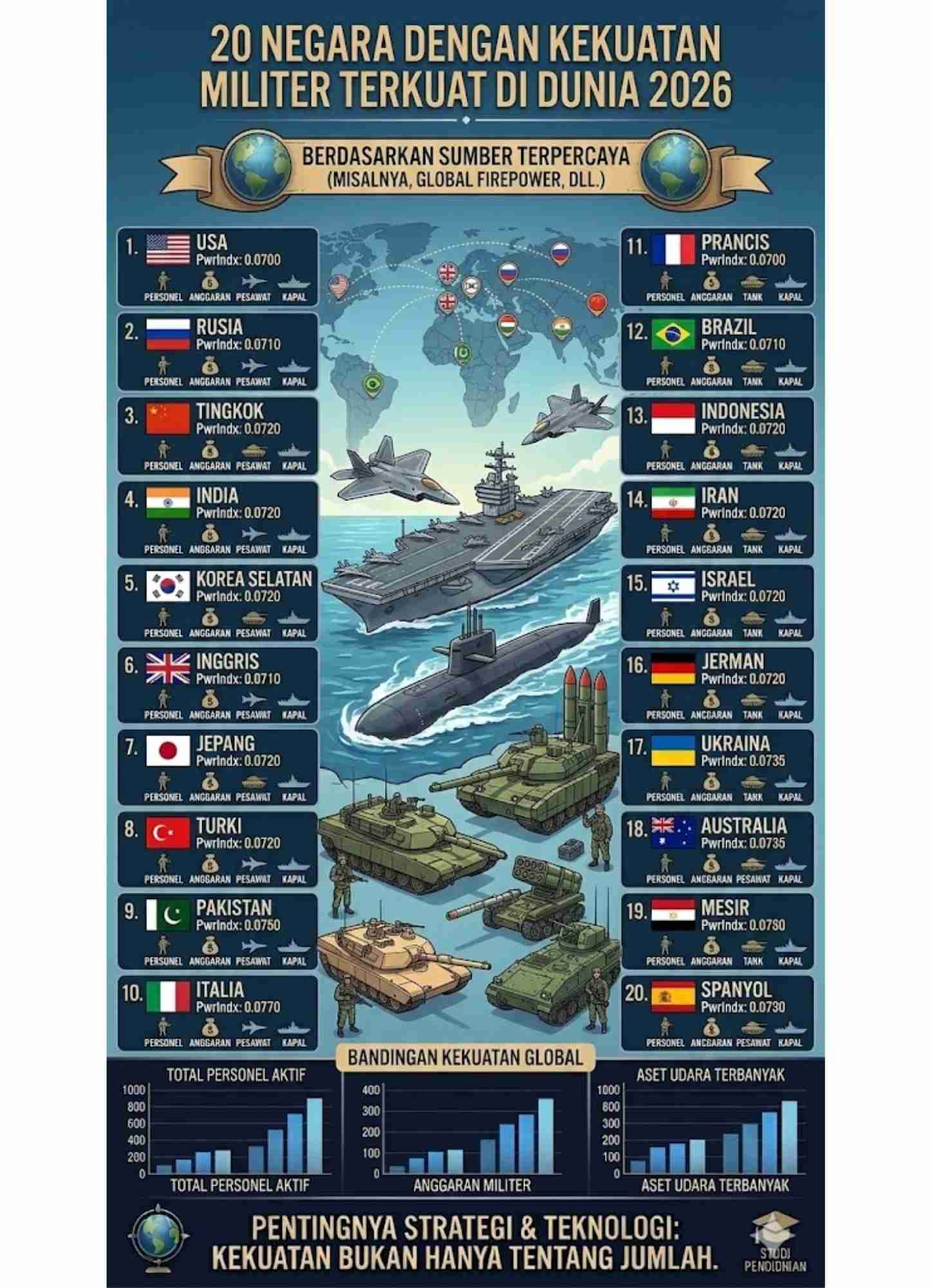 20 Negara dengan Kekuatan Militer Terkuat di Dunia 2026