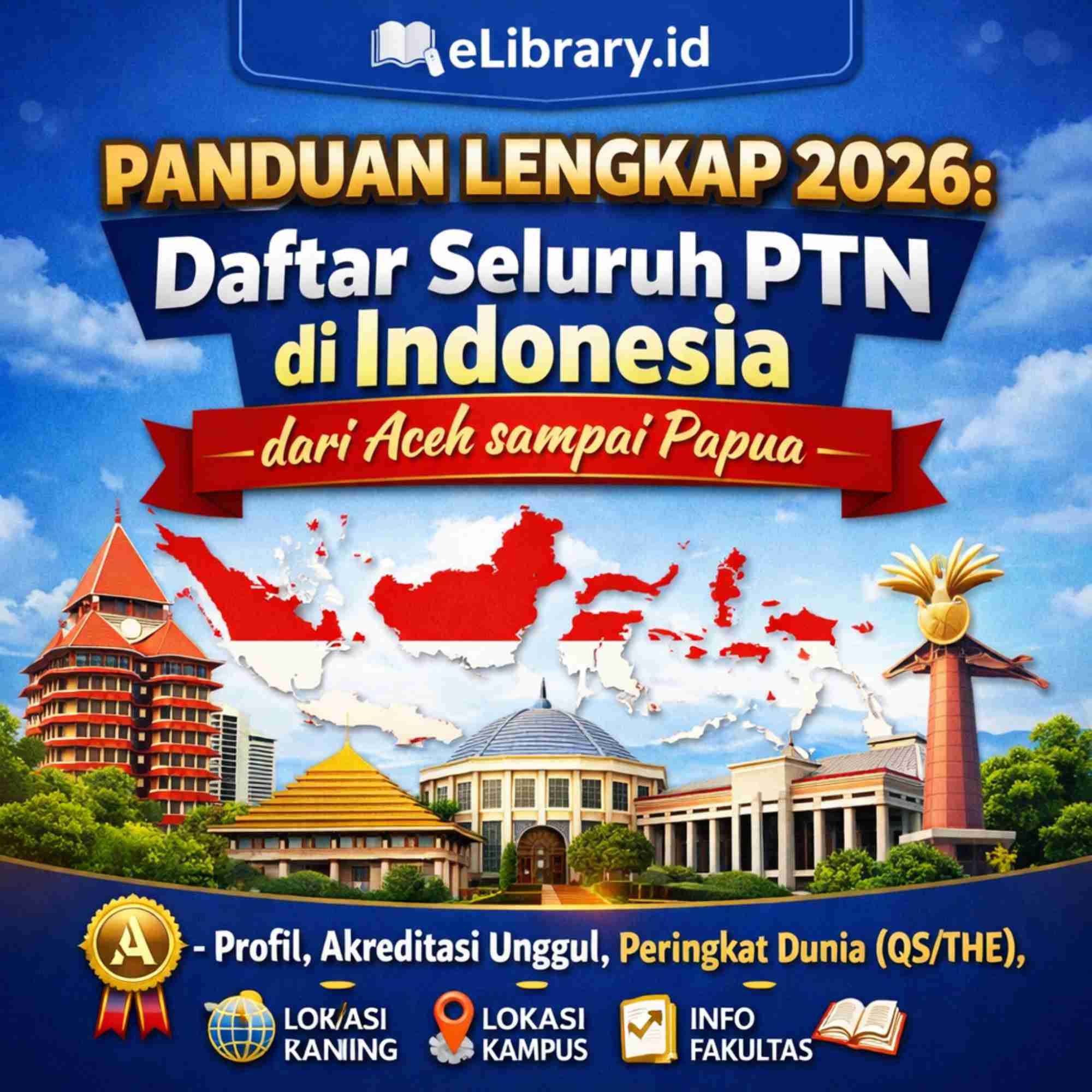 PANDUAN LENGKAP 2026 Daftar Seluruh PTN di Indonesia dari Aceh sampai Papua – Profil, Akreditasi Unggul, Peringkat Dunia (QSTHE), Alamat, & Fakultas