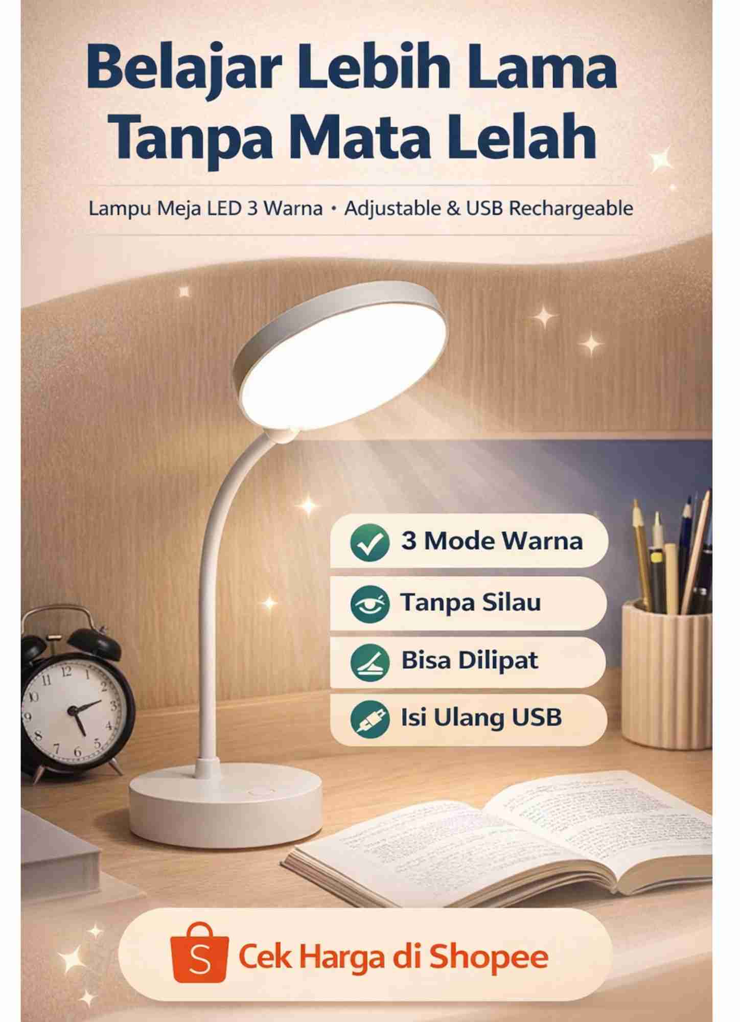 Review Lampu Meja LED 3 Warna ZHYO: Solusi Pencahayaan Nyaman untuk Belajar & Membaca Tanpa Mata Lelah