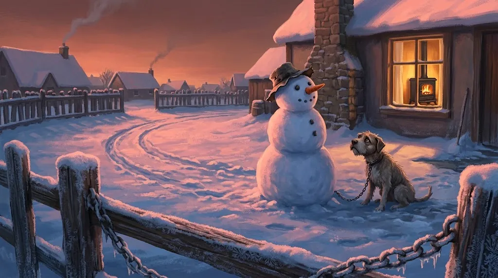Ilustrasi manusia salju dalam dongeng klasik Manusia Salju karya Hans Christian Andersen.